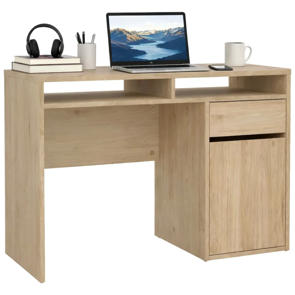 Scrivania lineare rovere 110x48cm con 1 cassetto - Abbadu