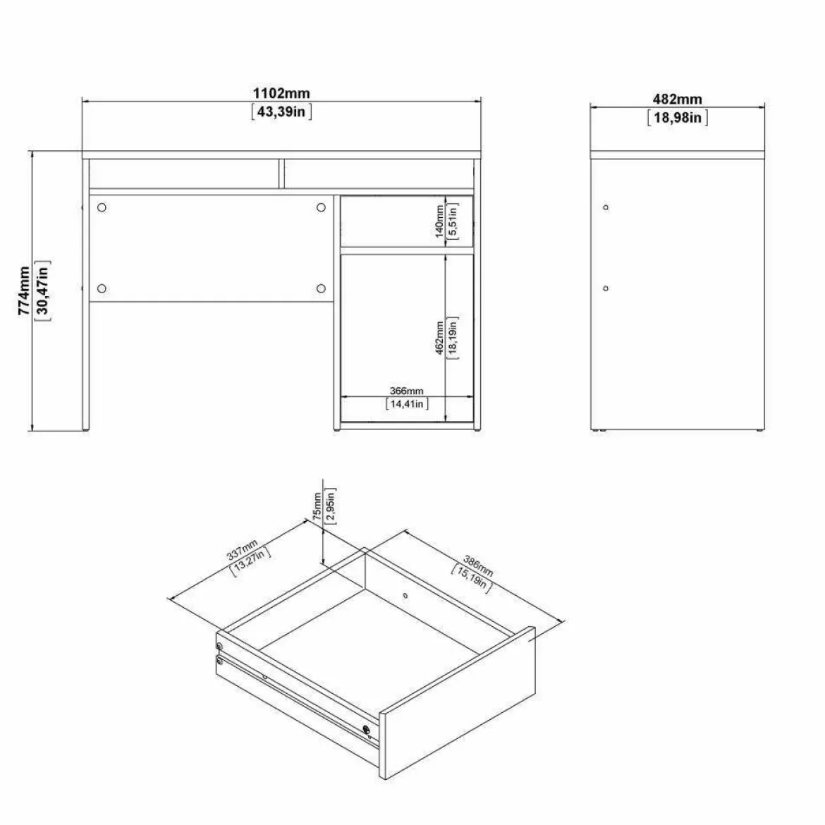 Scrivania lineare rovere 110x48cm con 1 cassetto - Abbadu