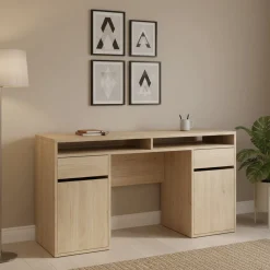 Scrivania lineare rovere 149x48cm con 2 cassetti - Leepi