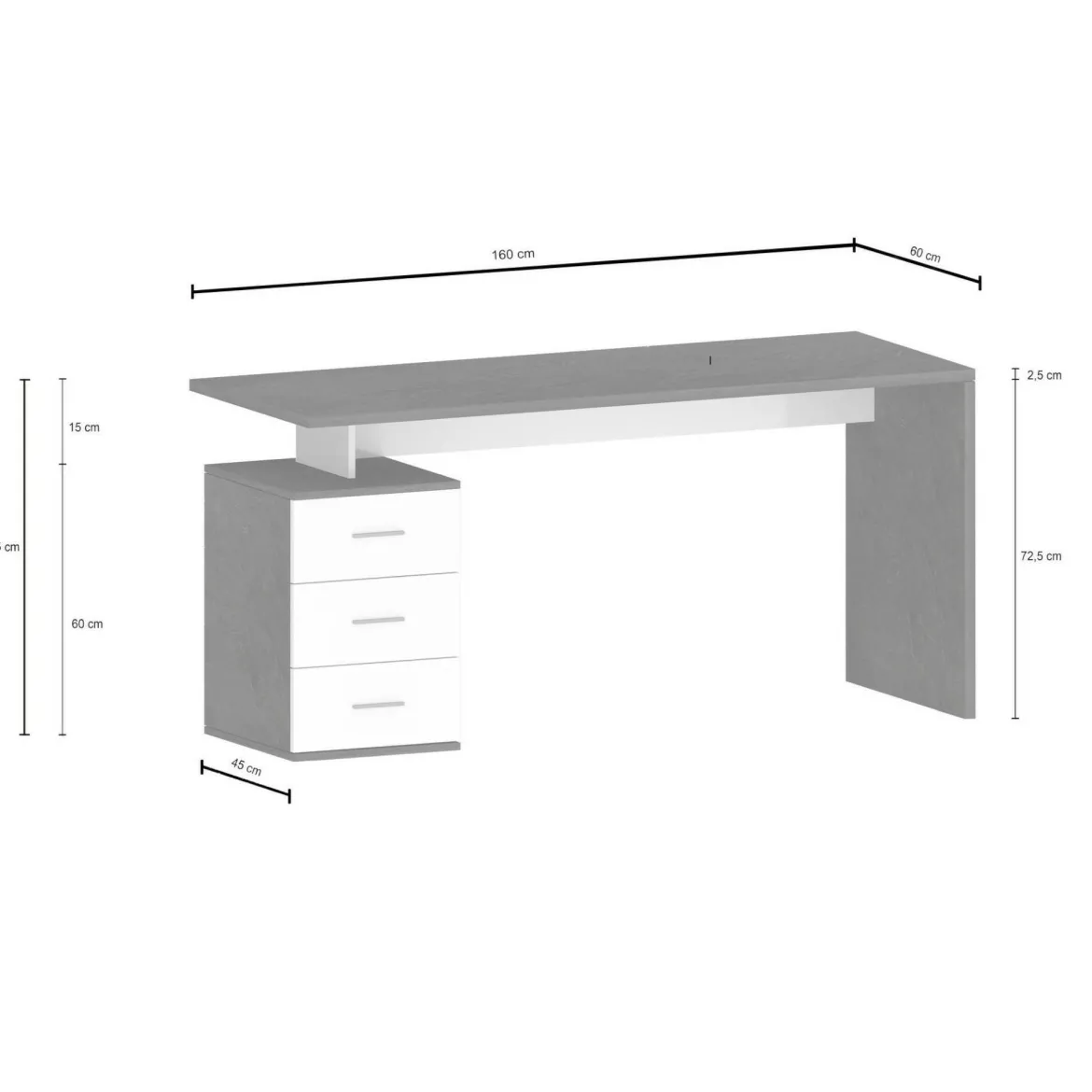 Scrivania lineare rovere 160x60cm con 3 cassetti - Abisse