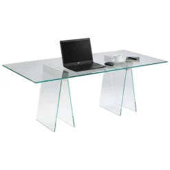 Scrivania lineare trasparente 180x90cm piano in vetro - Asfelj