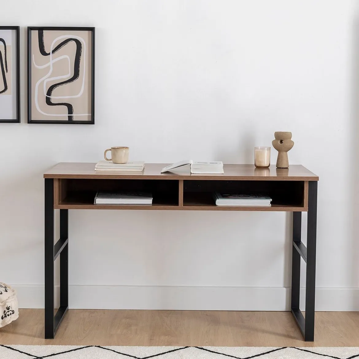 Scrivania Marrone Noce Nero 3 Ripiani 2 Vani 120x60x75h cm, Colore Ripiano Marrone - Samo