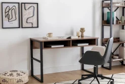 Scrivania Marrone Noce Nero 3 Ripiani 2 Vani 120x60x75h cm, Colore Ripiano Marrone - Samo
