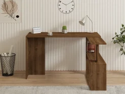 Scrivania Marrone Noce 3 Ripiani 3 Vani 90x50x70h cm, con Libreria - Cancello