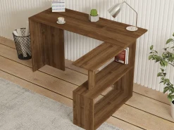 Scrivania Marrone Noce 3 Ripiani 3 Vani 90x50x70h cm, con Libreria - Cancello