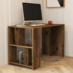 Scrivania Marrone Noce 3 Ripiani 4 Vani 120x60x75h cm, Colore Ripiano Marrone - Corfinio