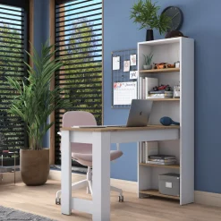 Scrivania Marrone Rovere Bianco Materiale Piano in Legno Nobilitato Sfumatura Colore Struttura Rovere 150x100x76h cm, Sfumatura Colore Ripiano Rovere