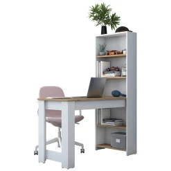 Scrivania Marrone Rovere Bianco Materiale Piano in Legno Nobilitato Sfumatura Colore Struttura Rovere 150x100x76h cm, Sfumatura Colore Ripiano Rovere
