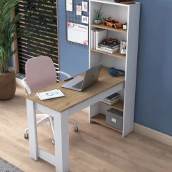Scrivania Marrone Rovere Bianco Materiale Piano in Legno Nobilitato Sfumatura Colore Struttura Rovere 150x100x76h cm, Sfumatura Colore Ripiano Rovere