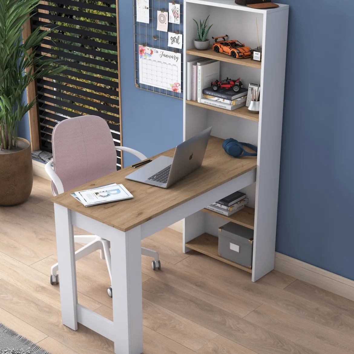 Scrivania Marrone Rovere Bianco Materiale Piano in Legno Nobilitato Sfumatura Colore Struttura Rovere 150x100x76h cm, Sfumatura Colore Ripiano Rovere