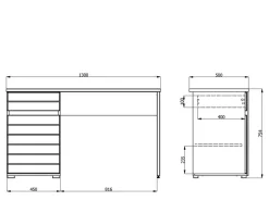 Scrivania Marrone Rovere Bianco un Cassetto un Ripiano 130x50x75.5h cm, Un'anta - Cambio