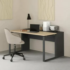 Scrivania Marrone Rovere Grigio Materiale Piano in Legno Nobilitato Sfumatura Colore Struttura Rovere 150x100x76h cm, Sfumatura Colore Ripiano Rovere