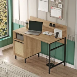 Scrivania Marrone Rovere Nero Antracite 6 Ripiani 7 Vani 160x55x90h cm, Colore Ripiano Marrone - Sedico