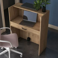 Scrivania Marrone Rovere Nero un Ripiano Sfumatura Colore Ripiano Rovere 112x60x79h cm, Colore Struttura Nero - Chietino
