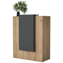 Scrivania Marrone Rovere Nero Antracite un Ripiano un Cassetto 90x40x110h cm, Banco Reception - Otricoli