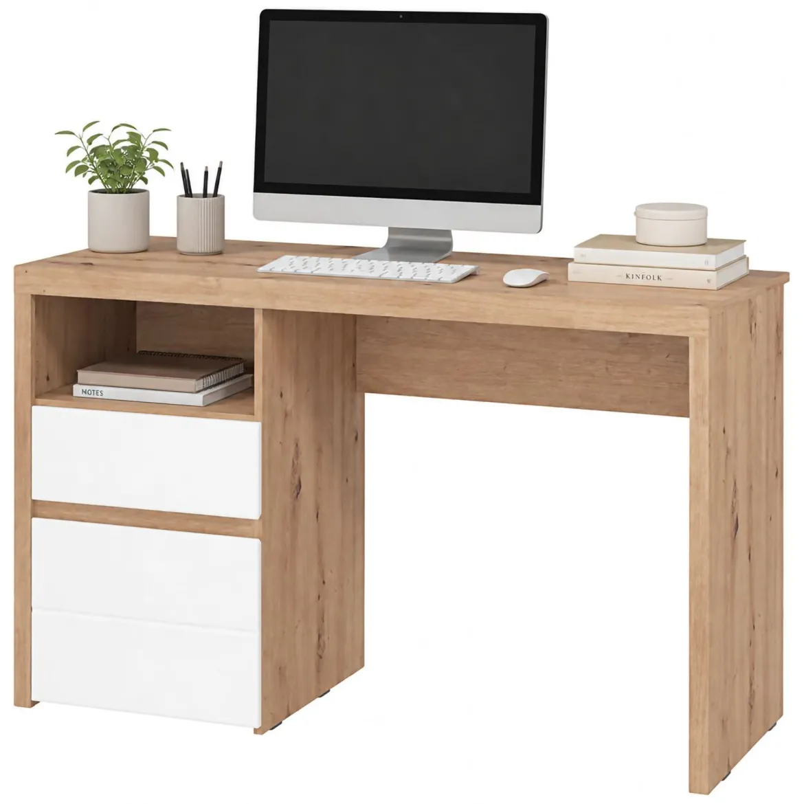 Scrivania Marrone Rovere Nodi Bianco 3 Ripiani 4 Vani 90x52x149h cm, Colore Ripiano Marrone - Nicotera