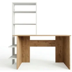 Scrivania Marrone Rovere Nodi Bianco 5 Ripiani 5 Vani 120x55x150h cm, con Libreria - Gradara