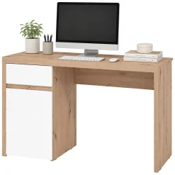 Scrivania Marrone Rovere Nodi Bianco un Cassetto 2 Ripiani 140x52x76h cm, Un'anta - Bovec