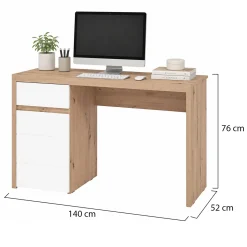Scrivania Marrone Rovere Nodi Bianco un Cassetto 2 Ripiani 140x52x76h cm, Un'anta - Bovec