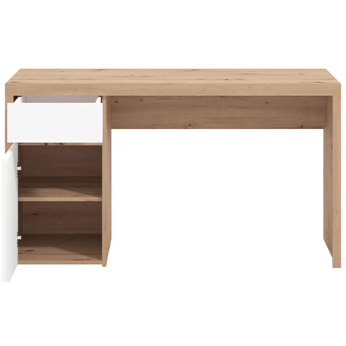 Scrivania Marrone Rovere Nodi Bianco un Cassetto 2 Ripiani 140x52x76h cm, Un'anta - Bovec