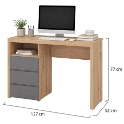 Scrivania Marrone Rovere Nodi Grigio Scuro 2 Cassetti 2 Ripiani 127x52x77h cm, un Vano - Flam