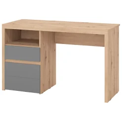 Scrivania Marrone Rovere Nodi Grigio Scuro 2 Cassetti 2 Ripiani 127x52x77h cm, un Vano - Flam