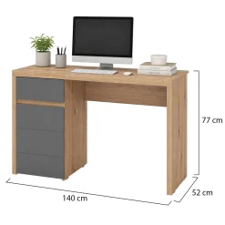 Scrivania Marrone Rovere Nodi Grigio Scuro un Cassetto 2 Ripiani 98x47x74h cm, Un'anta - Anholt
