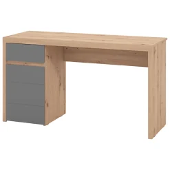 Scrivania Marrone Rovere Nodi Grigio Scuro un Cassetto 2 Ripiani 98x47x74h cm, Un'anta - Anholt