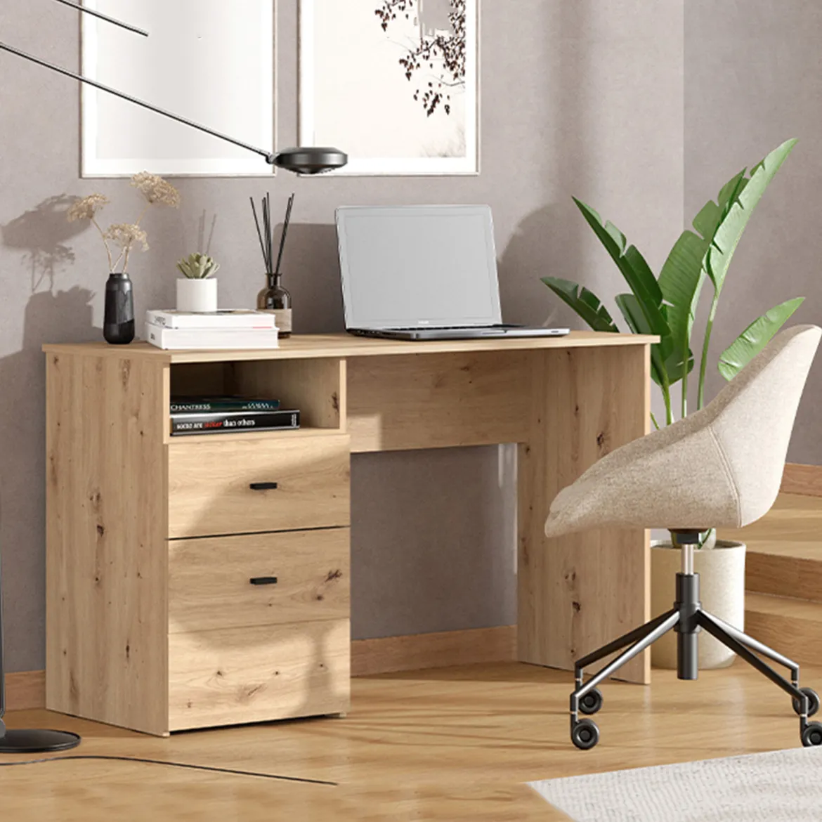 Scrivania Marrone Rovere Nodi Nero 5 Ripiani 5 Vani 150x58x76h cm, Colore Ripiano Marrone - Taceno