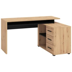 Scrivania Marrone Rovere Nodi Nero Angolare 3 Ripiani 137.5x101.5x75h cm, 3 Cassetti - Sapri
