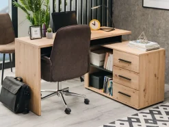 Scrivania Marrone Rovere Nodi Nero Antracite 3 Ripiani 4 Vani 90x52x149h cm, Colore Ripiano Marrone - Nicotera