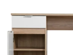 Scrivania Marrone Rovere Scuro Bianco un Cassetto un Ripiano 130x50x75.5h cm, Un'anta - Petriano