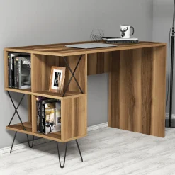 Scrivania Marrone Rovere Scuro Nero 5 Ripiani 4 Vani 120x60x79h cm, Colore Ripiano Marrone - Vita