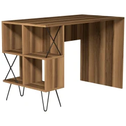 Scrivania Marrone Rovere Scuro Nero 5 Ripiani 4 Vani 120x60x79h cm, Colore Ripiano Marrone - Vita