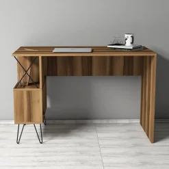 Scrivania Marrone Rovere Scuro Nero 5 Ripiani 4 Vani 120x60x79h cm, Colore Ripiano Marrone - Vita