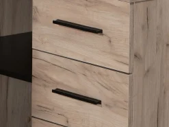 Scrivania Marrone Rovere Scuro Nero Angolare 3 Ripiani 137.5x101.5x75h cm, 3 Cassetti - Sapri