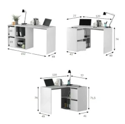 Scrivania modulabile bianca 152x49cm con libreria - Ascona