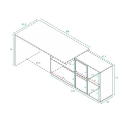Scrivania modulabile bianca e cemento 136x139cm con libreria - Abby