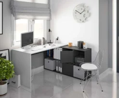 Scrivania modulabile bianca e cemento 136x139cm con libreria - Abby