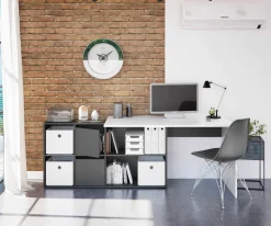 Scrivania modulabile bianca e cemento 136x139cm con libreria - Abby