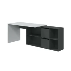 Scrivania modulabile bianca e cemento 136x139cm con libreria - Abby