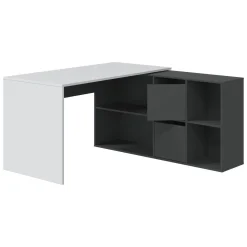 Scrivania modulabile bianca e cemento 136x139cm con libreria - Abby