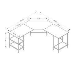 Scrivania Nero Angolare 4 Ripiani 180x60x76h cm, 3 Vani - Arcano