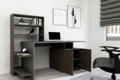 Scrivania Nero Antracite Marrone 8 Ripiani 2 Ante 146x60x74h cm, 7 Vani - Recco