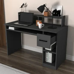 Scrivania Nero Antracite 5 Ripiani un Cassetto 120x93x55h cm, 5 Vani - Roletto