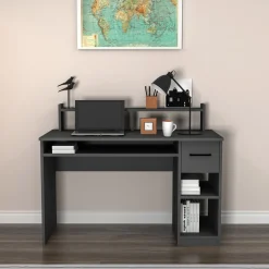 Scrivania Nero Antracite 5 Ripiani un Cassetto 120x93x55h cm, 5 Vani - Roletto