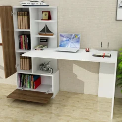 Scrivania No bianca e noce 149x61cm con libreria - Sordio