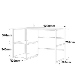Scrivania No bianca e oro 120x60cm con libreria - Giusto