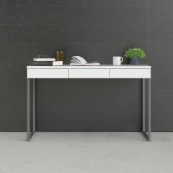 Scrivania Pascale, Scrittoio multiuso, Tavolo per ufficio porta PC, Piano di lavoro, 126x52 h77 cm, Bianco