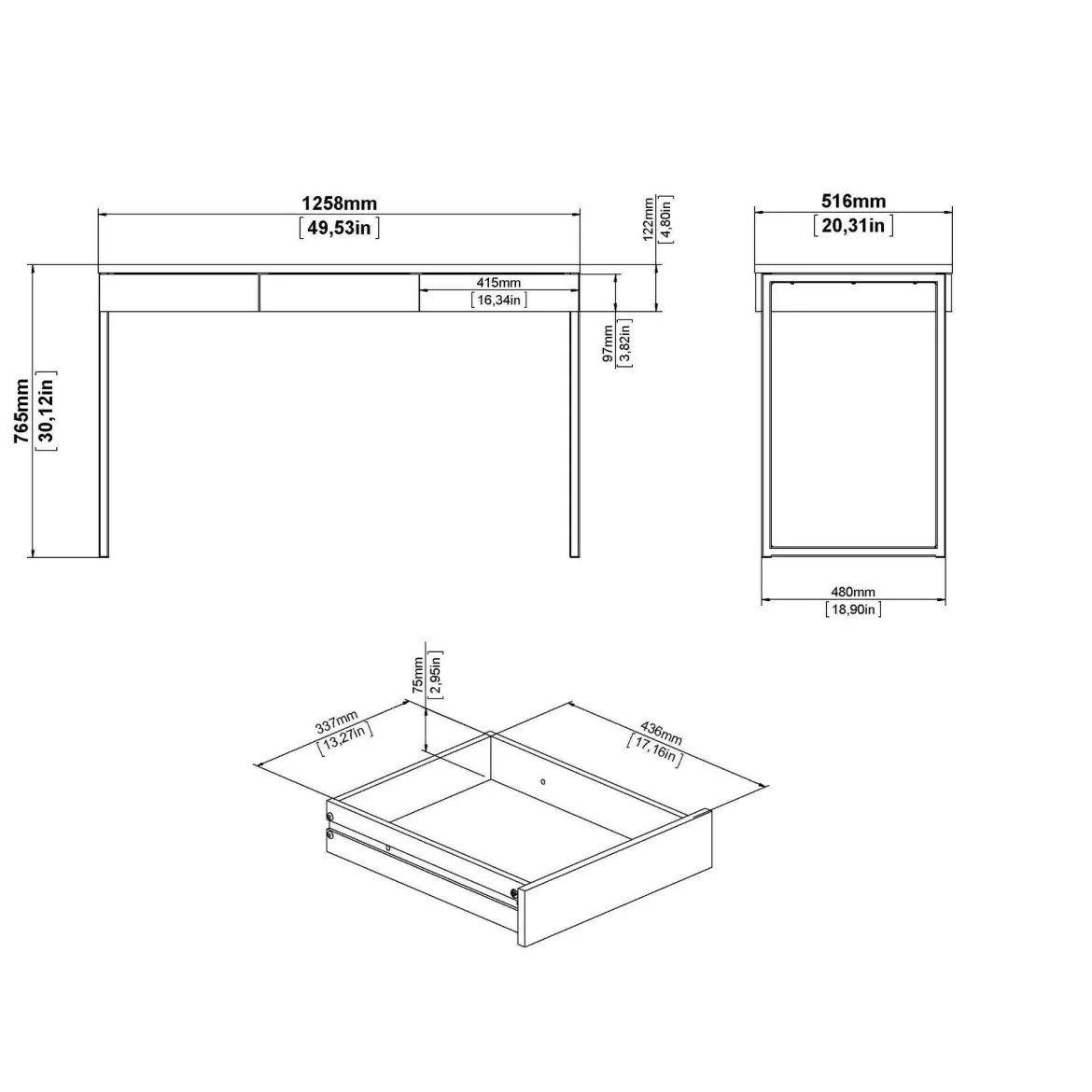 Scrivania Pascale, Scrittoio multiuso, Tavolo per ufficio porta PC, Piano di lavoro, 126x52 h77 cm, Bianco